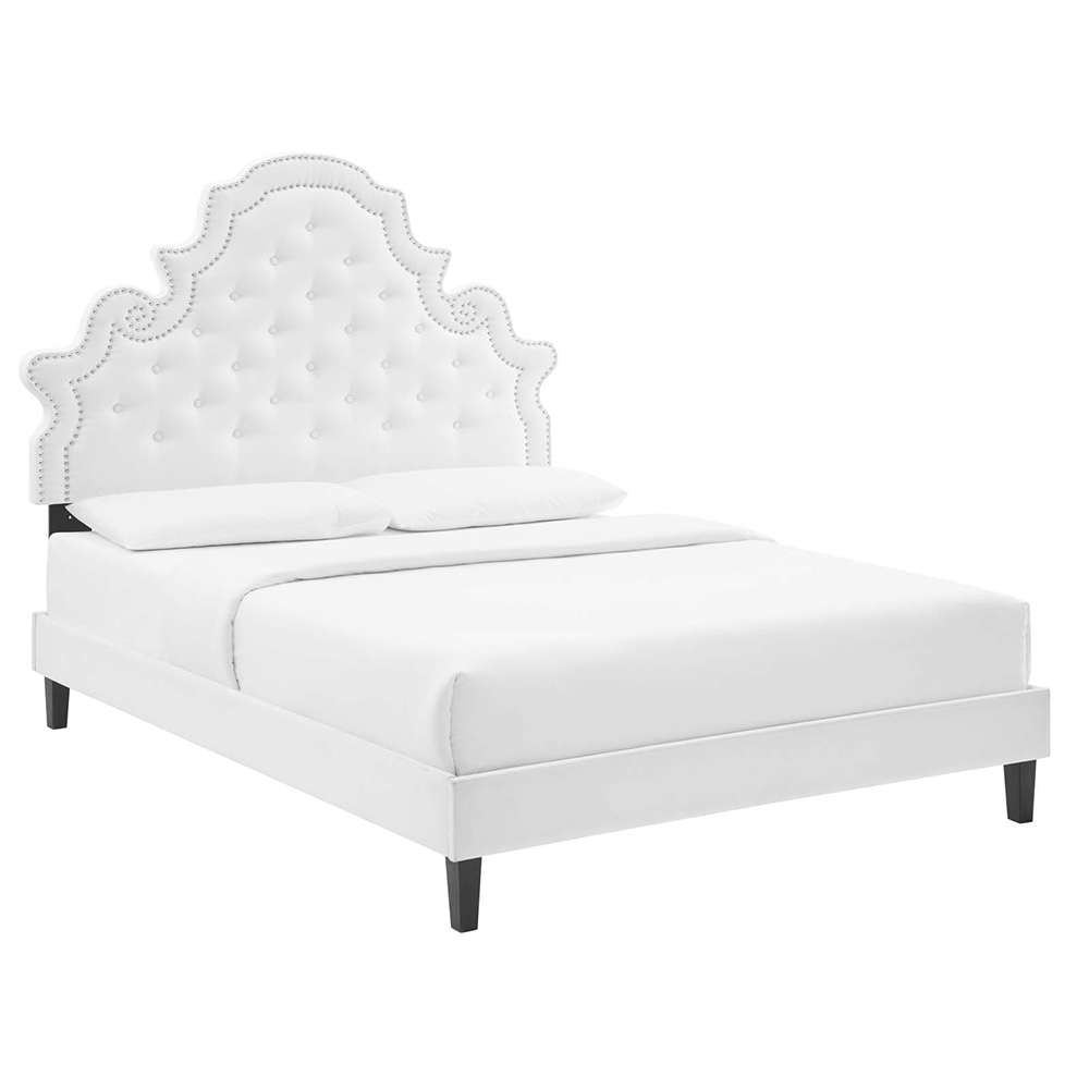 Modway - Gwyneth Tufted Performance Velvet Queen Platform Bed - MOD-6753-WHI veiw 1