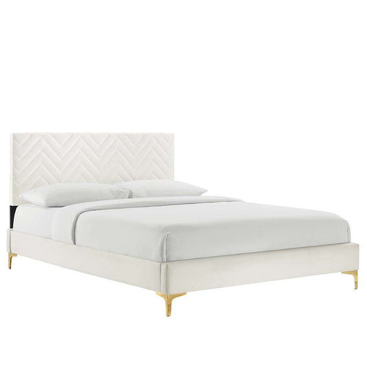 Modway - Leah Chevron Tufted Performance Velvet Full Platform Bed - MOD-6993-WHI veiw 1