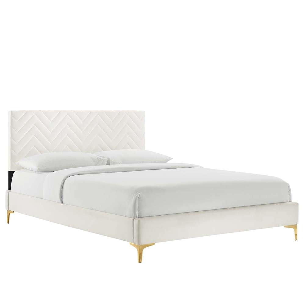 Modway - Leah Chevron Tufted Performance Velvet Full Platform Bed - MOD-6993-WHI veiw 2