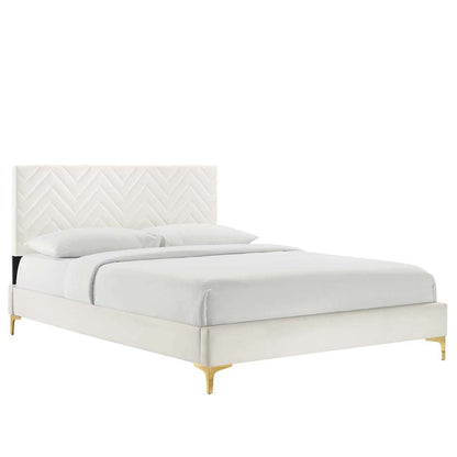 Modway - Leah Chevron Tufted Performance Velvet Full Platform Bed - MOD-6993-WHI veiw 2