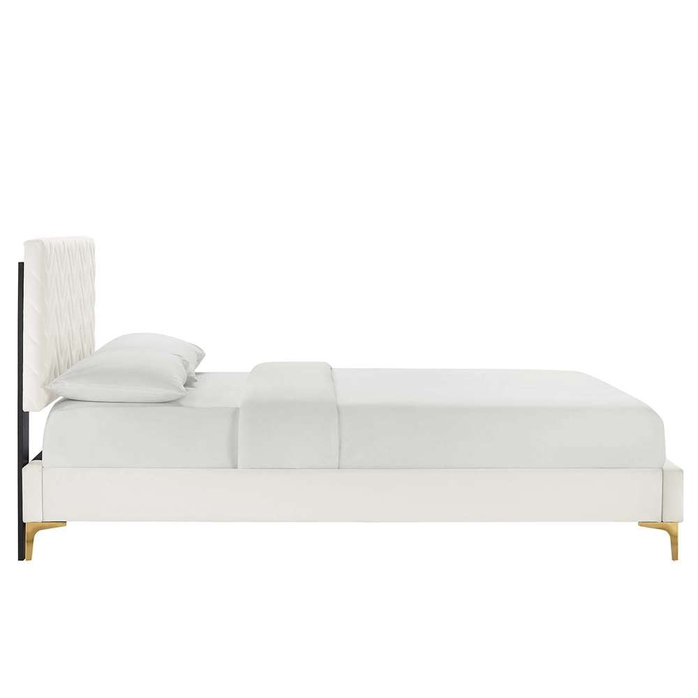 Modway - Leah Chevron Tufted Performance Velvet Full Platform Bed - MOD-6993-WHI veiw 3