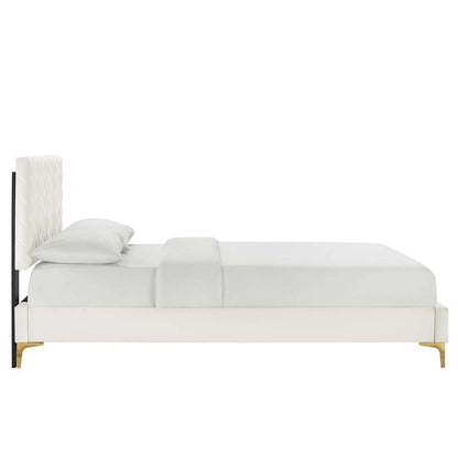Modway - Leah Chevron Tufted Performance Velvet Full Platform Bed - MOD-6993-WHI veiw 3