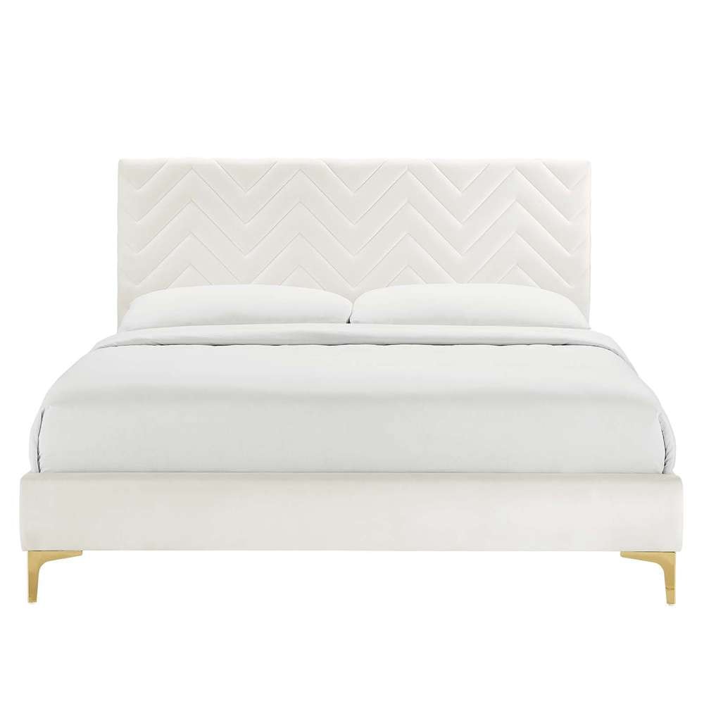 Modway - Leah Chevron Tufted Performance Velvet Full Platform Bed - MOD-6993-WHI veiw 4