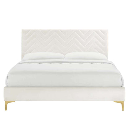 Modway - Leah Chevron Tufted Performance Velvet Full Platform Bed - MOD-6993-WHI veiw 4