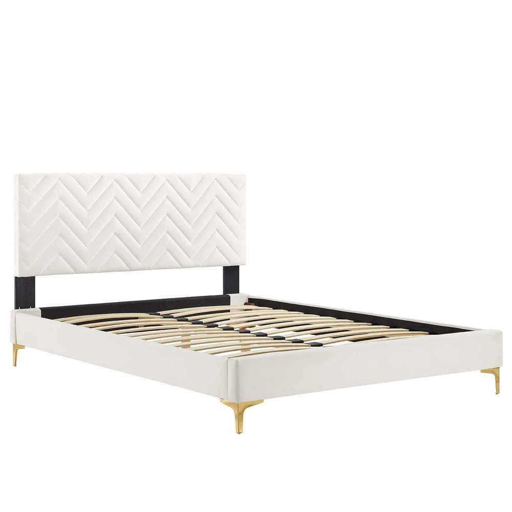 Modway - Leah Chevron Tufted Performance Velvet Full Platform Bed - MOD-6993-WHI veiw 5