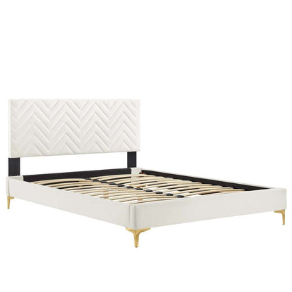 Modway - Leah Chevron Tufted Performance Velvet Full Platform Bed - MOD-6993-WHI veiw 5
