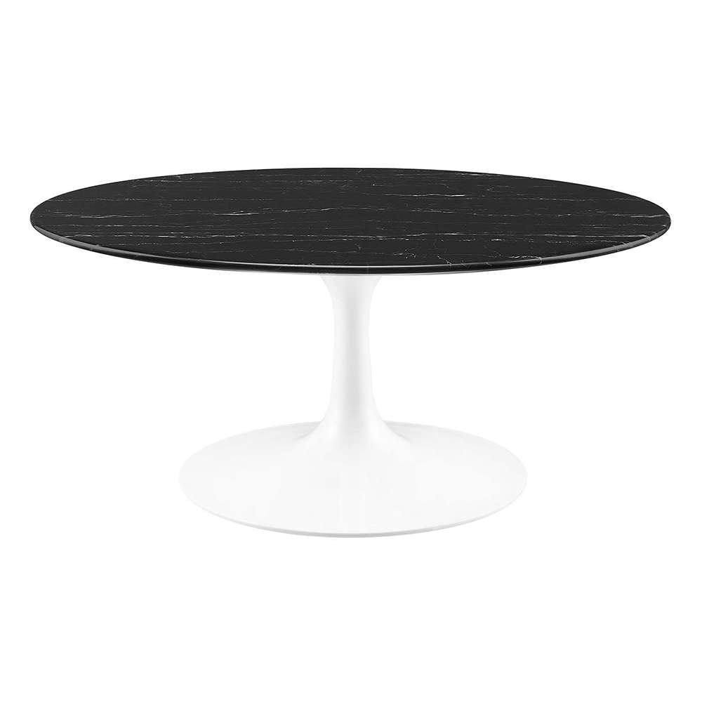 Modway - Lippa 36in Round Artificial Marble Coffee Table in White Black - EEI-5191-WHI-BLK veiw 1