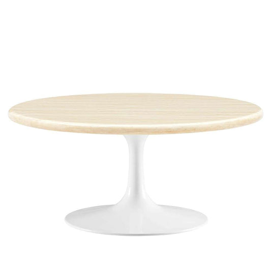 Modway - Lippa 36in Round Artificial Travertine Coffee Table - EEI-6749-WHI-TRA veiw 1