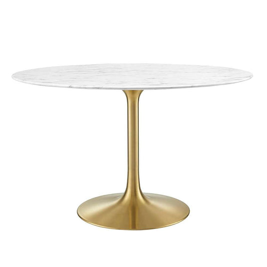 Modway - Lippa 48in Round Artificial Marble Dining Table in Gold White - EEI-3232-GLD-WHI veiw 1