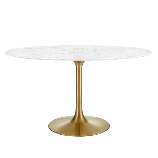 Modway - Lippa 54in Oval Artificial Marble Dining Table in Gold White - EEI-3235-GLD-WHI veiw 1