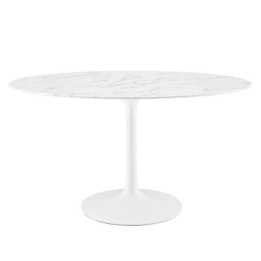 Modway - Lippa 54in Oval Artificial Marble Dining Table in White - EEI-1134-WHI veiw 1