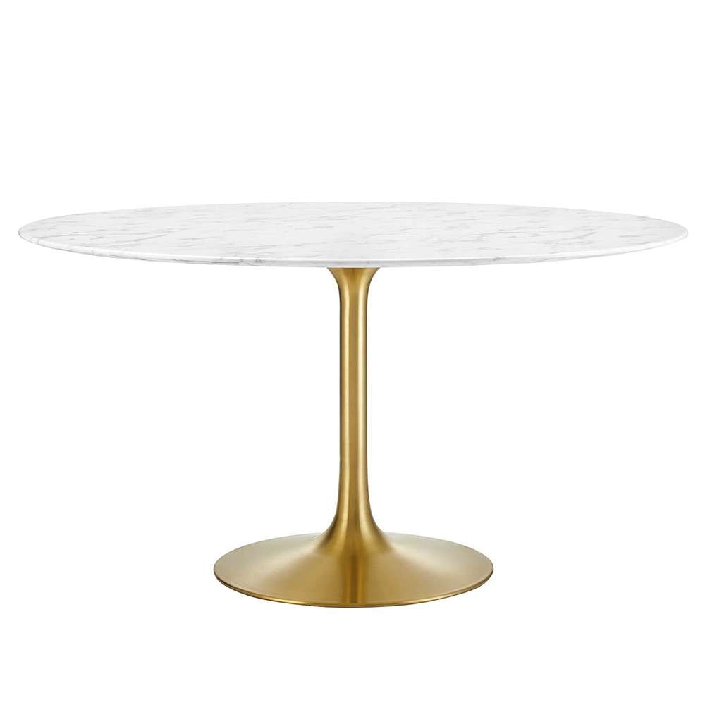 Modway - Lippa 54in Round Artificial Marble Dining Table in Gold White - EEI-3233-GLD-WHI veiw 1