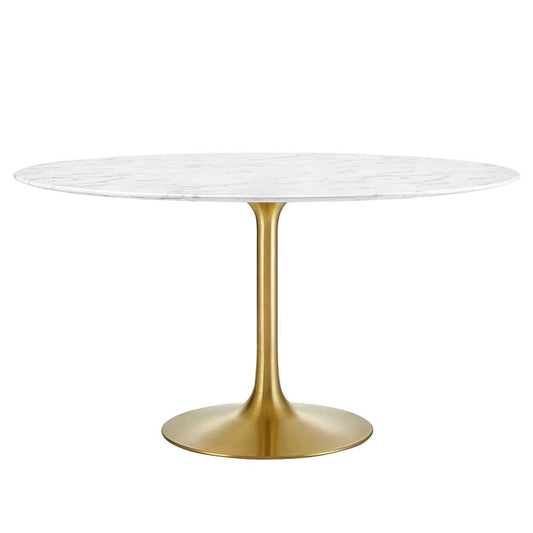 Modway - Lippa 54in Round Artificial Marble Dining Table in Gold White - EEI-3233-GLD-WHI veiw 1