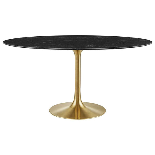Modway - Lippa 60in Oval Artificial Marble Dining Table in Gold Black - EEI-5243-GLD-BLK veiw 1