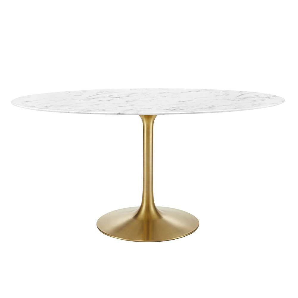 Modway - Lippa 60in Oval Artificial Marble Dining Table in Gold White - EEI-3236-GLD-WHI veiw 1