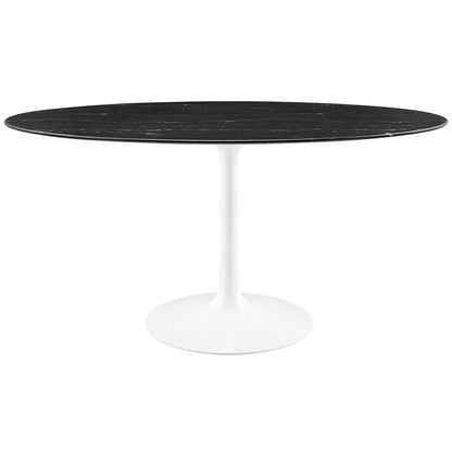 Modway - Lippa 60in Oval Artificial Marble Dining Table in White Black - EEI-5186-WHI-BLK veiw 2