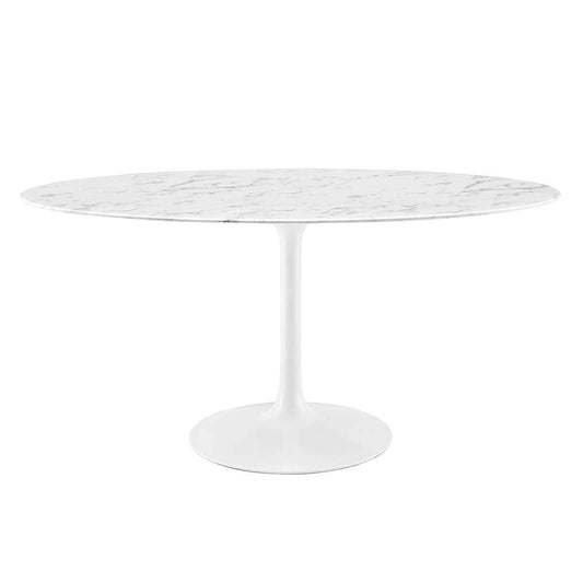 Modway - Lippa 60in Oval Artificial Marble Dining Table in White - EEI-1135-WHI veiw 1