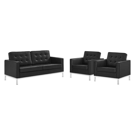 Modway - Loft 3 Piece Tufted Upholstered Faux Leather Set - EEI-4103-SLV-BLK-SET veiw 1