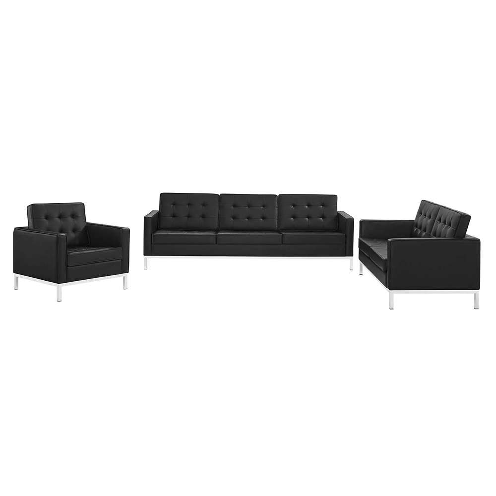 Modway - Loft Tufted Upholstered Faux Leather 3 Piece Set - EEI-4107-SLV-BLK-SET veiw 1