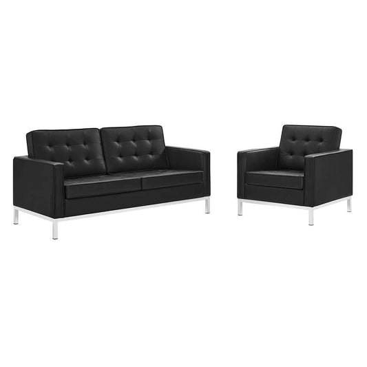 Modway - Loft Tufted Upholstered Faux Leather Loveseat and Armchair Set - EEI-4102-SLV-BLK-SET veiw 1