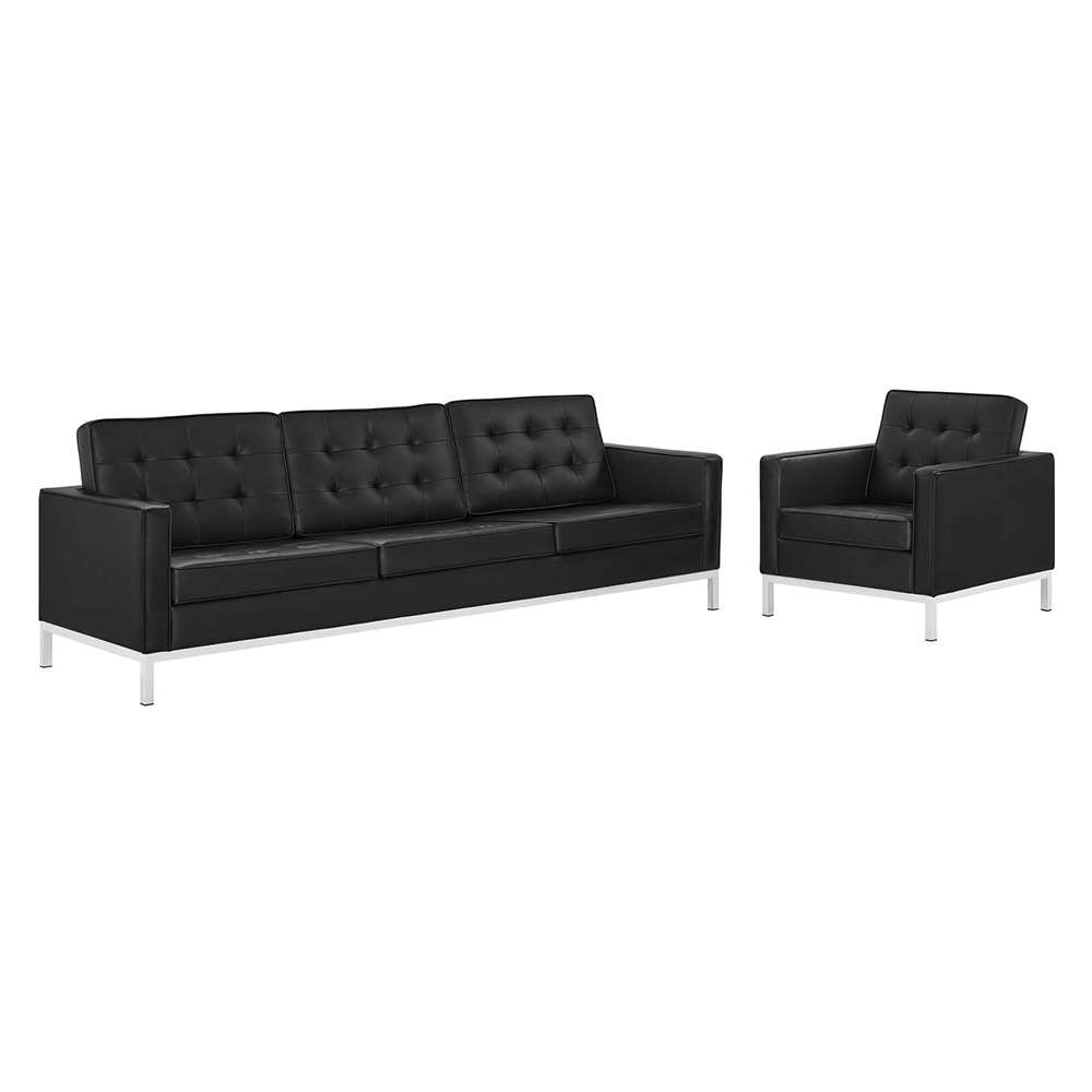 Modway - Loft Tufted Upholstered Faux Leather Sofa and Armchair Set - EEI-4104-SLV-BLK-SET veiw 1