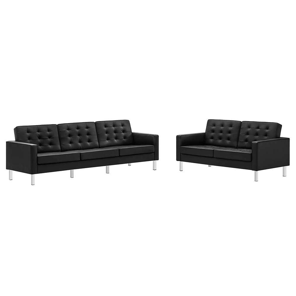 Modway - Loft Tufted Vegan Leather 2-Piece Furniture Set in Silver Black - EEI-4106-SLV-BLK-SET veiw 1