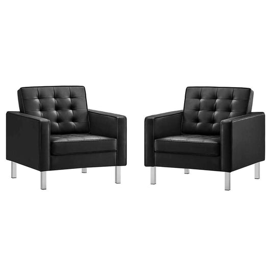 Modway - Loft Tufted Vegan Leather Armchairs - (Set of 2) in Silver Black - EEI-4101-SLV-BLK veiw 1