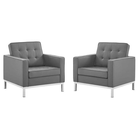 Modway - Loft Tufted Vegan Leather Armchairs - (Set of 2) - EEI-4101-SLV-GRY veiw 1