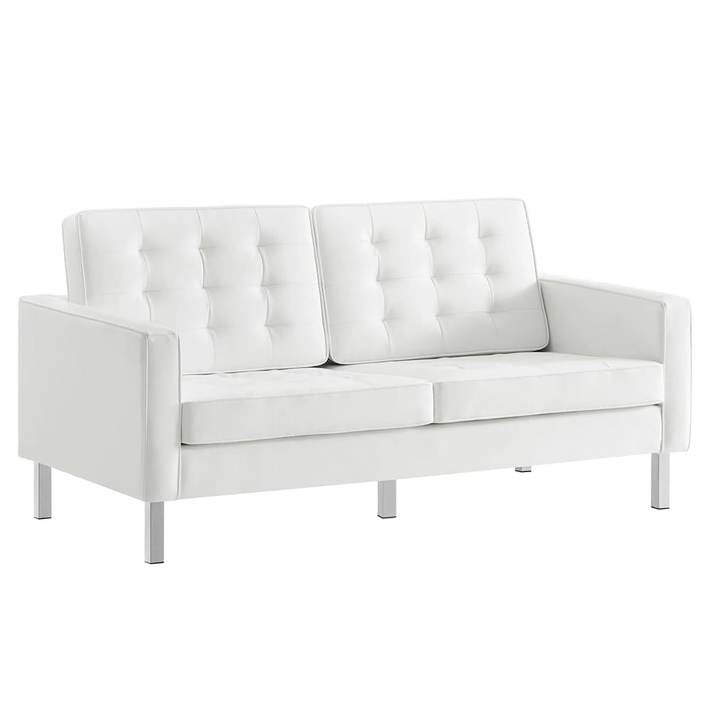 Modway - Loft Tufted Vegan Leather Loveseat in Silver White - EEI-3388-SLV-WHI view 1