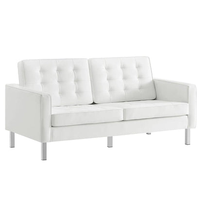 Modway - Loft Tufted Vegan Leather Loveseat in Silver White - EEI-3388-SLV-WHI view 1