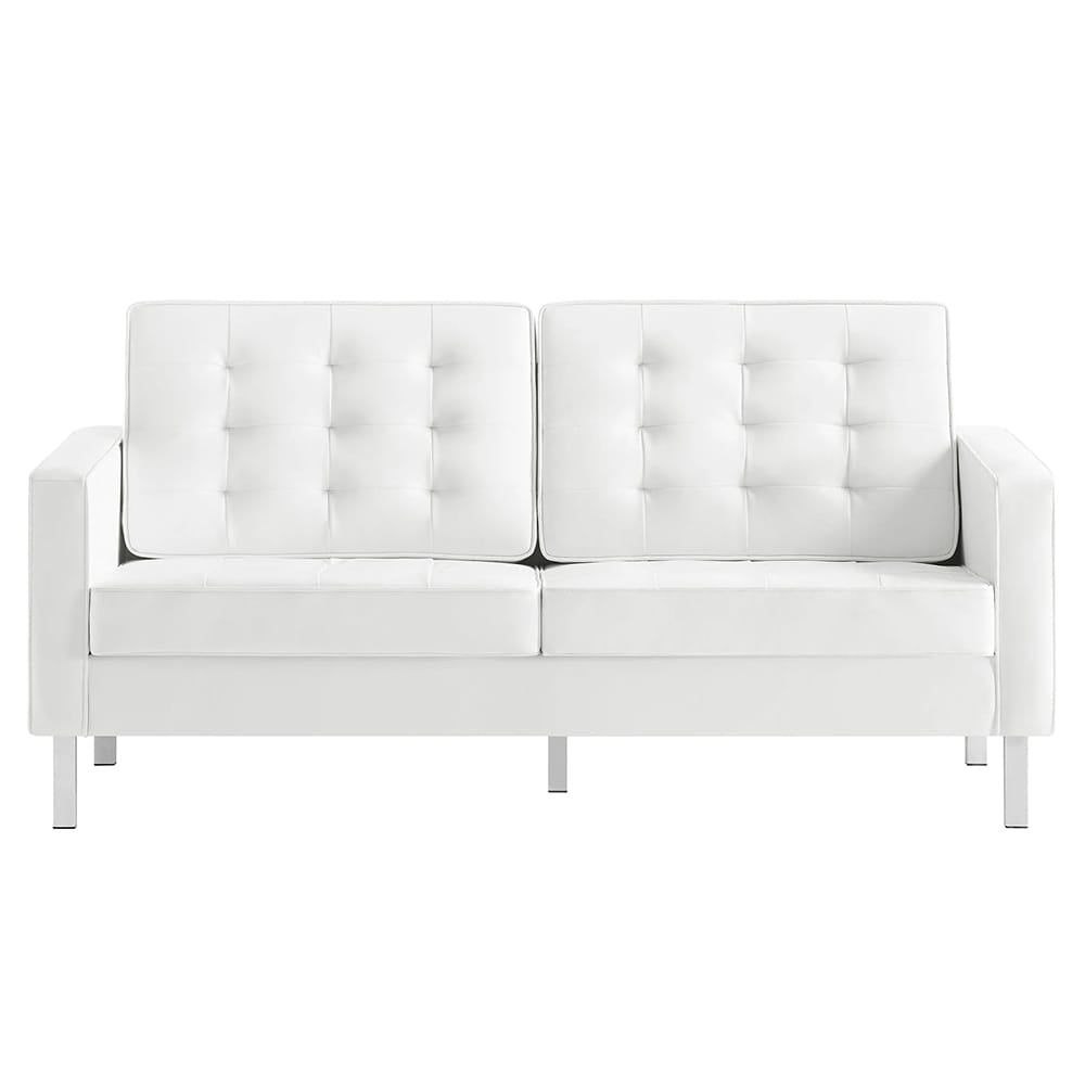 Modway - Loft Tufted Vegan Leather Loveseat in Silver White - EEI-3388-SLV-WHI view 2
