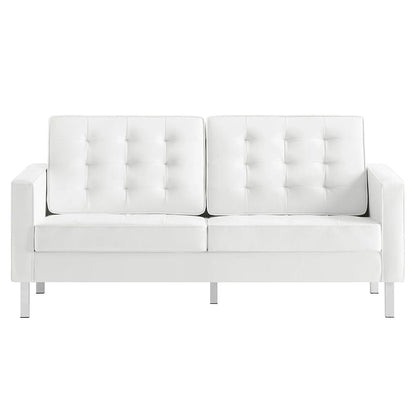 Modway - Loft Tufted Vegan Leather Loveseat in Silver White - EEI-3388-SLV-WHI view 2