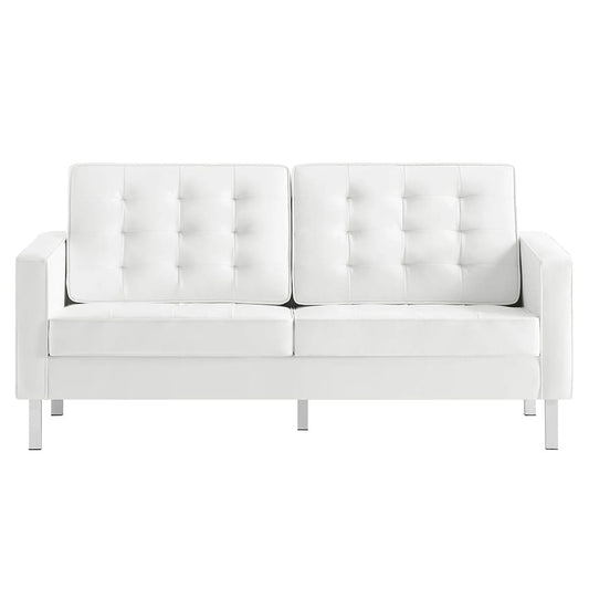 Modway - Loft Tufted Vegan Leather Loveseat in Silver White - EEI-3388-SLV-WHI view 2