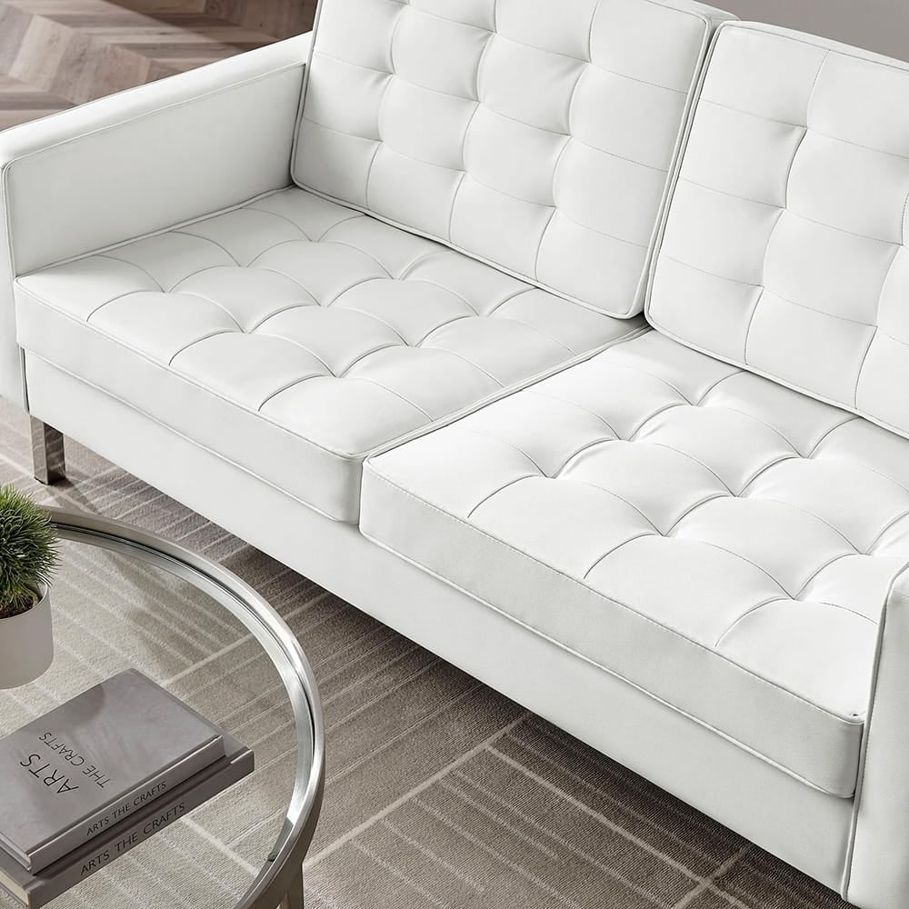 Modway - Loft Tufted Vegan Leather Loveseat in Silver White - EEI-3388-SLV-WHI view 6