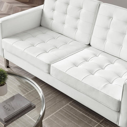 Modway - Loft Tufted Vegan Leather Loveseat in Silver White - EEI-3388-SLV-WHI view 6