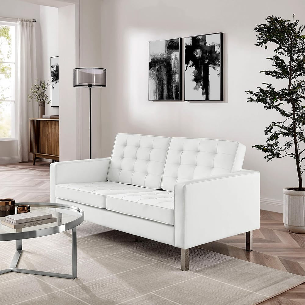 Modway - Loft Tufted Vegan Leather Loveseat in Silver White - EEI-3388-SLV-WHI view 7