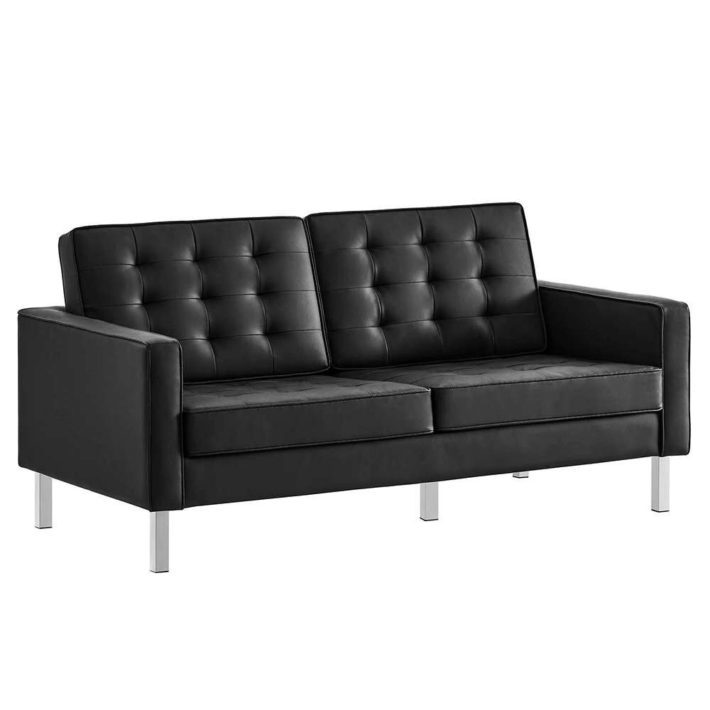 Modway - Loft Tufted Vegan Leather Loveseat in Silver Black - EEI-3388-SLV-BLK veiw 1