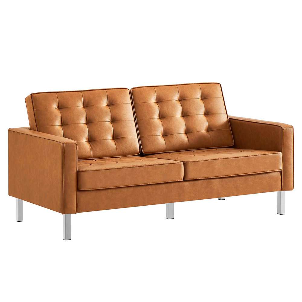Modway - Loft Tufted Vegan Leather Loveseat in Silver White - EEI-3388-SLV-WHI veiw 1
