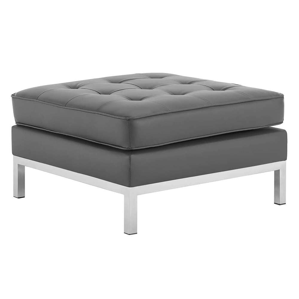 Modway - Loft Tufted Vegan Leather Ottoman - EEI-3394-SLV-GRY veiw 1