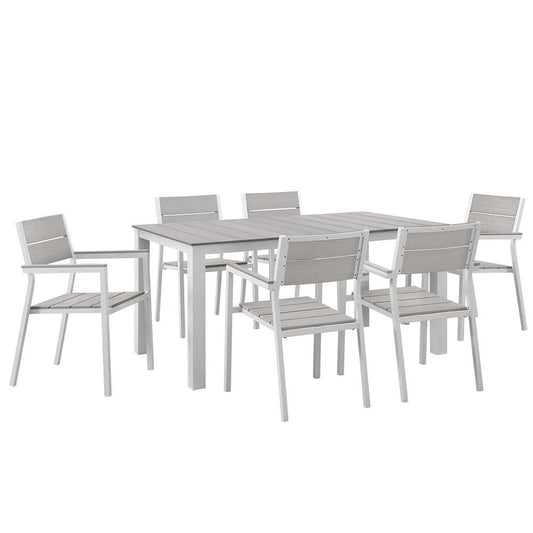 Modway - Maine 7 Piece Outdoor Patio Dining Set - EEI-1749-WHI-LGR-SET veiw 1