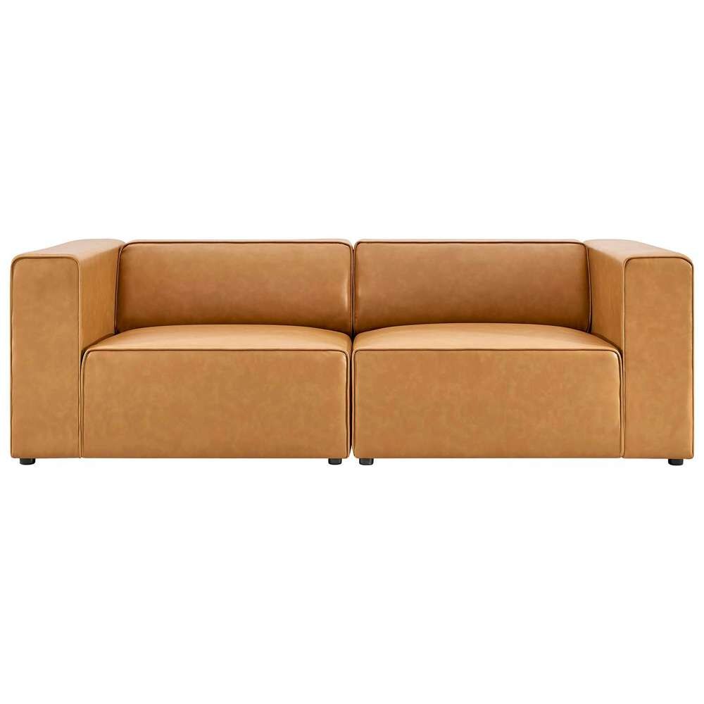 Modway - Mingle Vegan Leather 2-Piece Sectional Sofa Loveseat - EEI-4788-TAN veiw 3