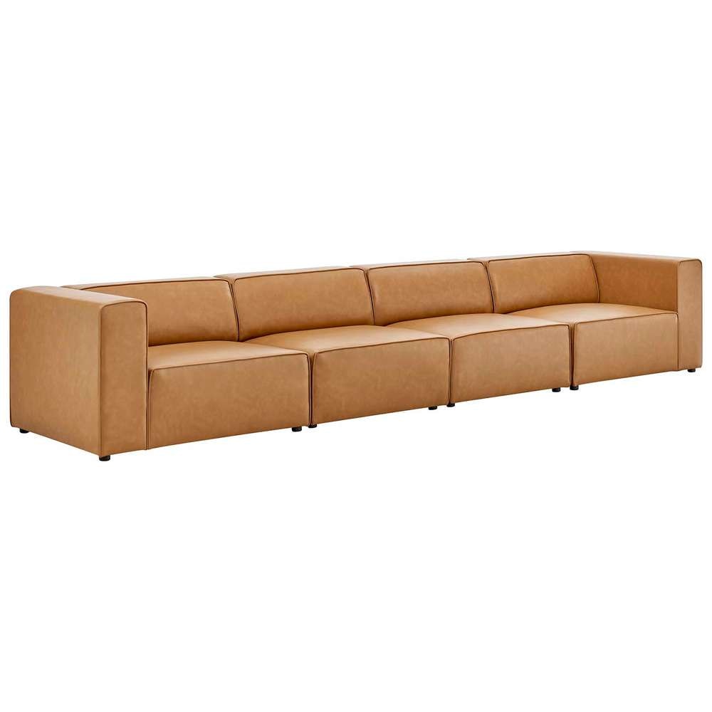 Modway - Mingle Vegan Leather 4-Piece Sectional Sofa - EEI-4793-TAN veiw 2