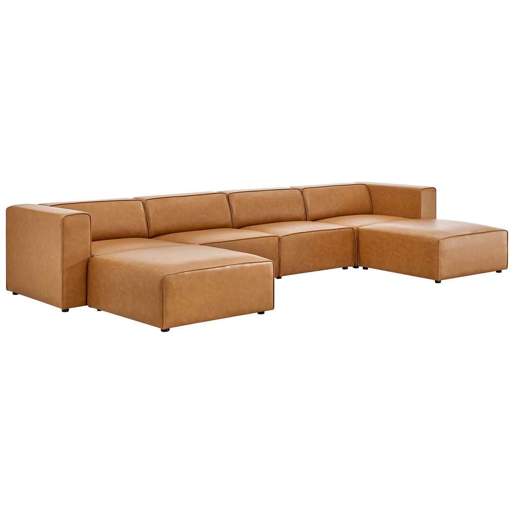 Modway - Mingle Vegan Leather 4-Piece Sofa and 2 Ottomans Set - EEI-4794-TAN veiw 2