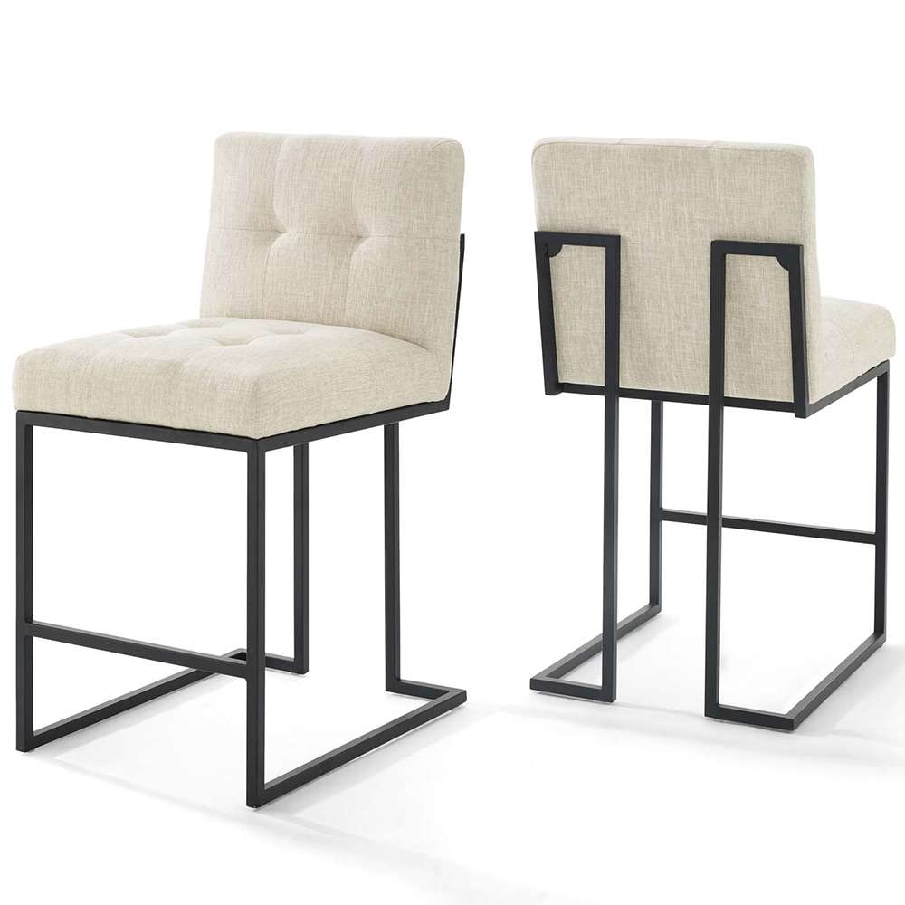 Modway - Privy Black Stainless Steel Upholstered Fabric Counter Stool (Set of 2) - EEI-4156-BLK-BEI veiw 1