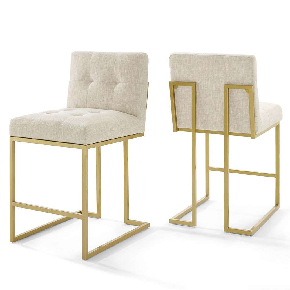 Modway - Privy Gold Stainless Steel Upholstered Fabric Counter Stool (Set of 2) - EEI-4154-GLD-BEI veiw 1