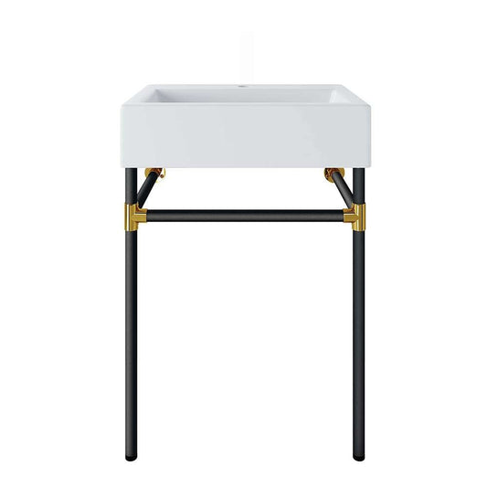 Modway - Redeem 24in Wall-Mount Black Stainless Steel Bathroom Vanity - EEI-5537-BLK-WHI veiw 1