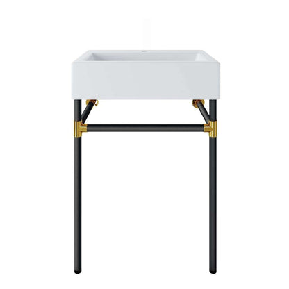 Modway - Redeem 24in Wall-Mount Black Stainless Steel Bathroom Vanity - EEI-5537-BLK-WHI veiw 2