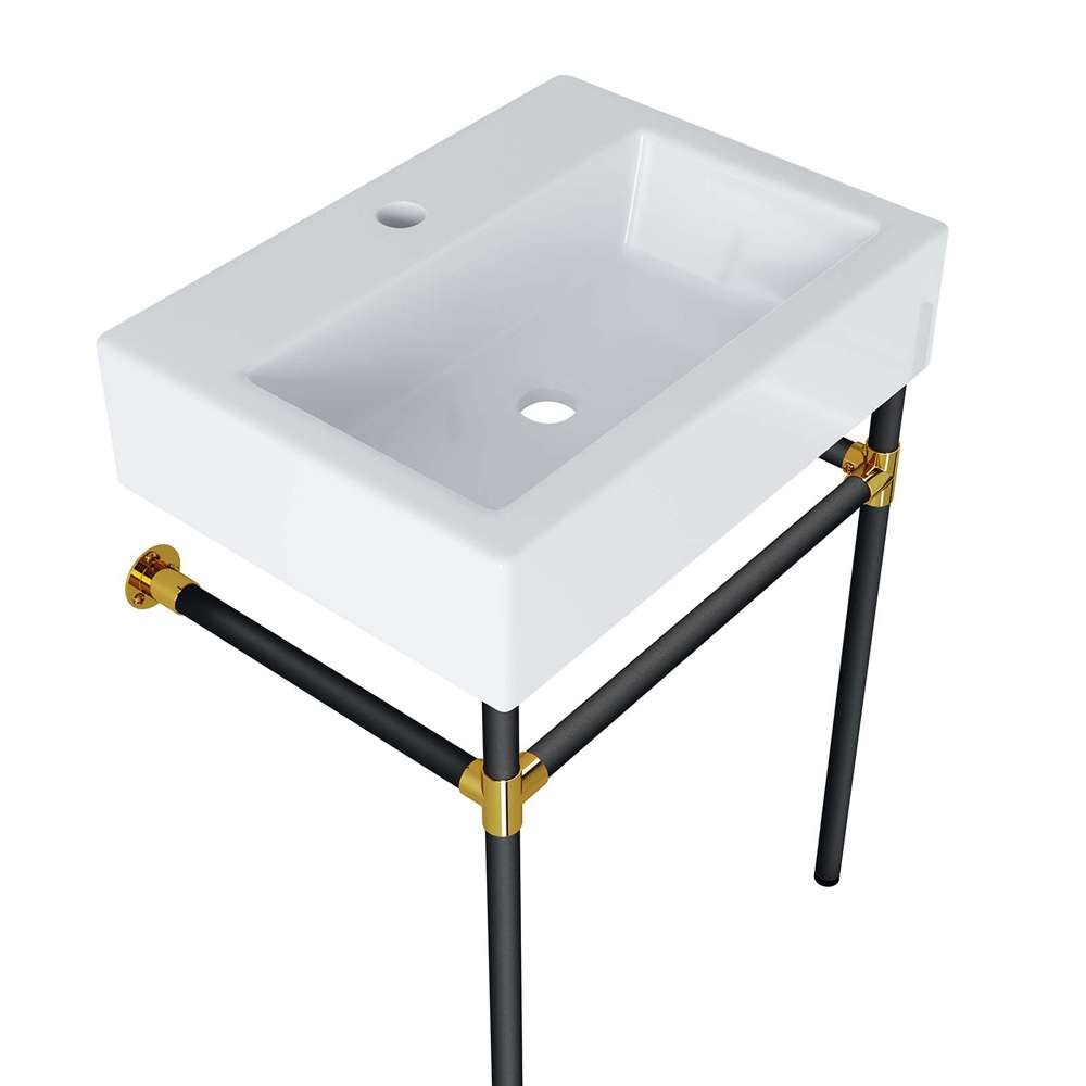 Modway - Redeem 24in Wall-Mount Black Stainless Steel Bathroom Vanity - EEI-5537-BLK-WHI veiw 3