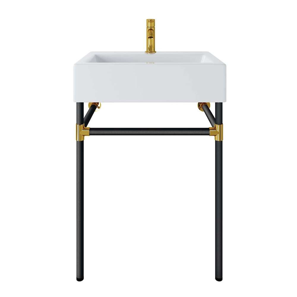 Modway - Redeem 24in Wall-Mount Black Stainless Steel Bathroom Vanity - EEI-5537-BLK-WHI veiw 6