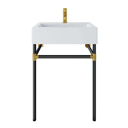 Modway - Redeem 24in Wall-Mount Black Stainless Steel Bathroom Vanity - EEI-5537-BLK-WHI veiw 6
